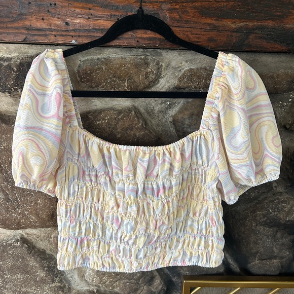EUC Elodie Off the Shoulder Smocked Square Neck Top, XL - Picture 2 of 3
